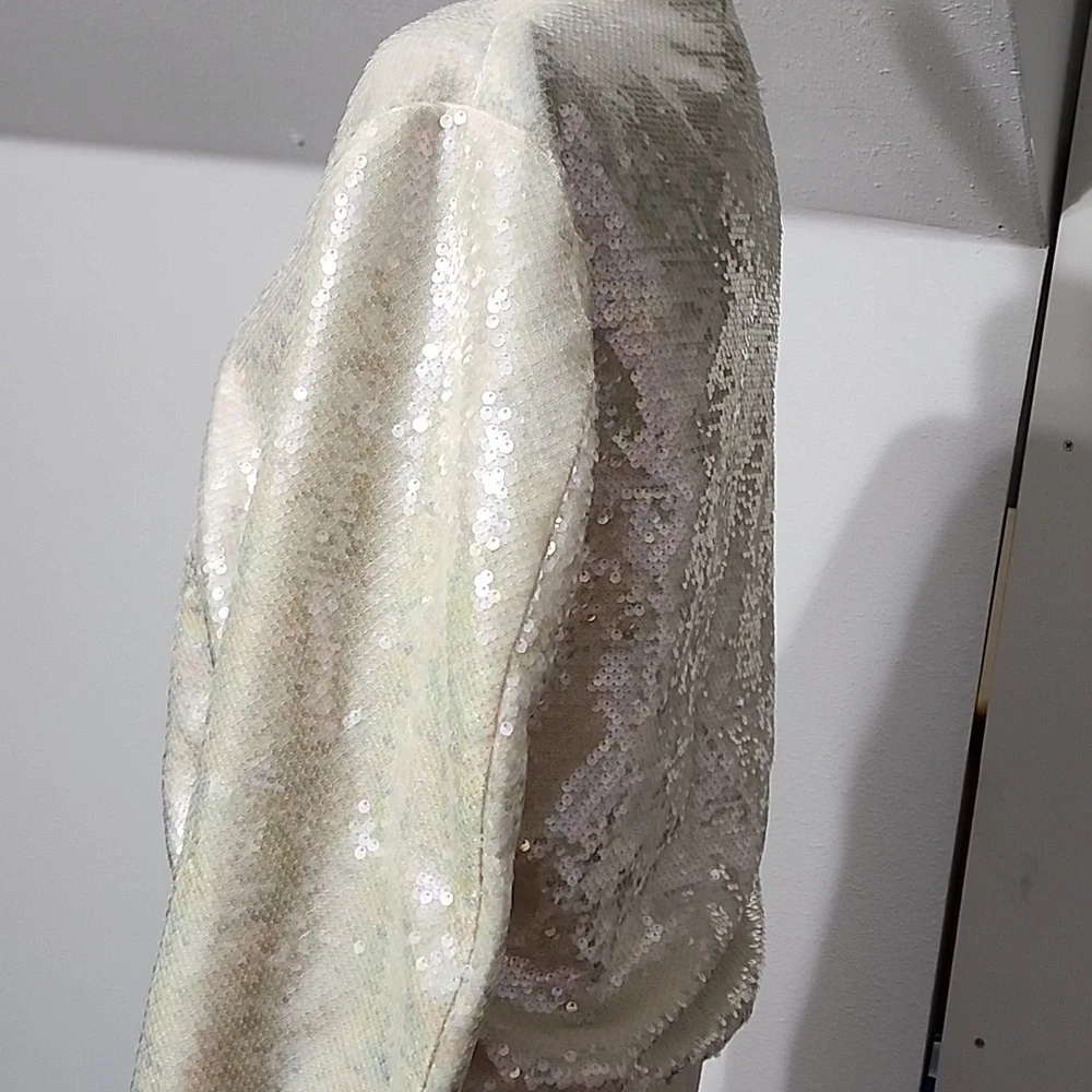 Zara Sequin Zip-Up Jacket in Cream